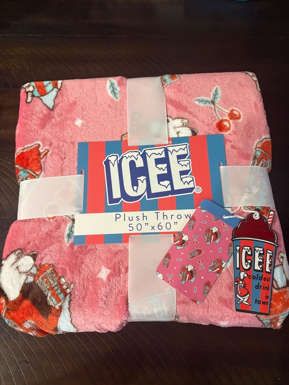 ICEE Plush Throw Blanket 50 x 60 Slushie Cherry Logo Pink Fleece New